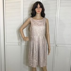 Eliza J Nude Metallic Pleated Lace Dress Size 8